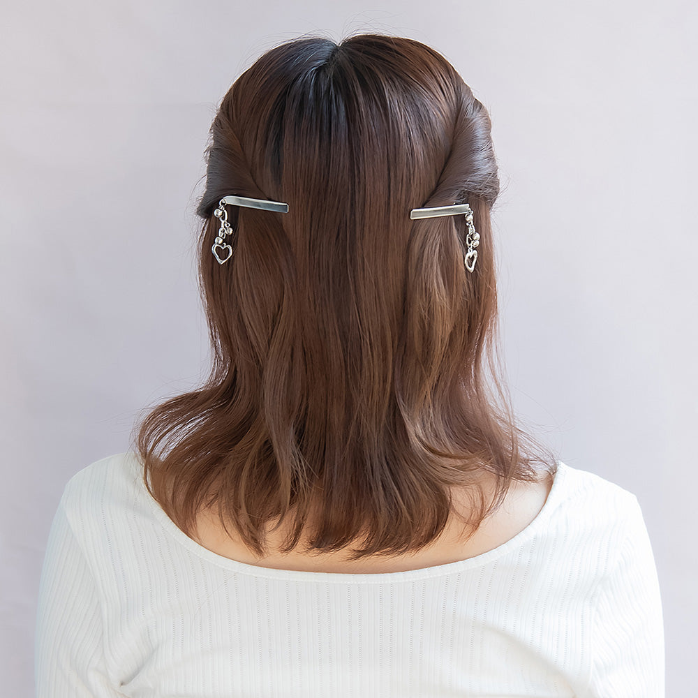ヘアクリップ yura メタル ボール ハート チェーン 下がり 2個セット サイドクリップ