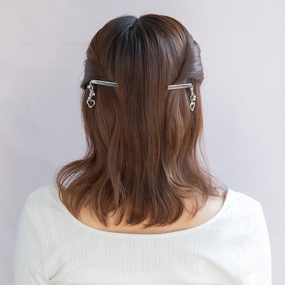 ヘアクリップ yura メタル ボール ハート チェーン 下がり 2個セット サイドクリップ