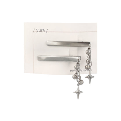 ヘアクリップ yura メタル ボール 四芒星 チェーン 下がり 2個セット サイドクリップ