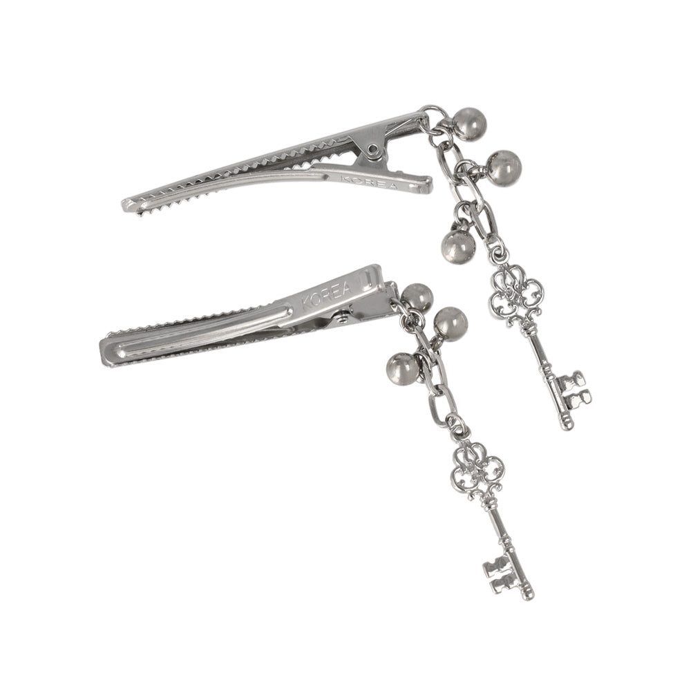 ヘアクリップ yura メタル ボール 鍵 チェーン 下がり 2個セット サイドクリップ