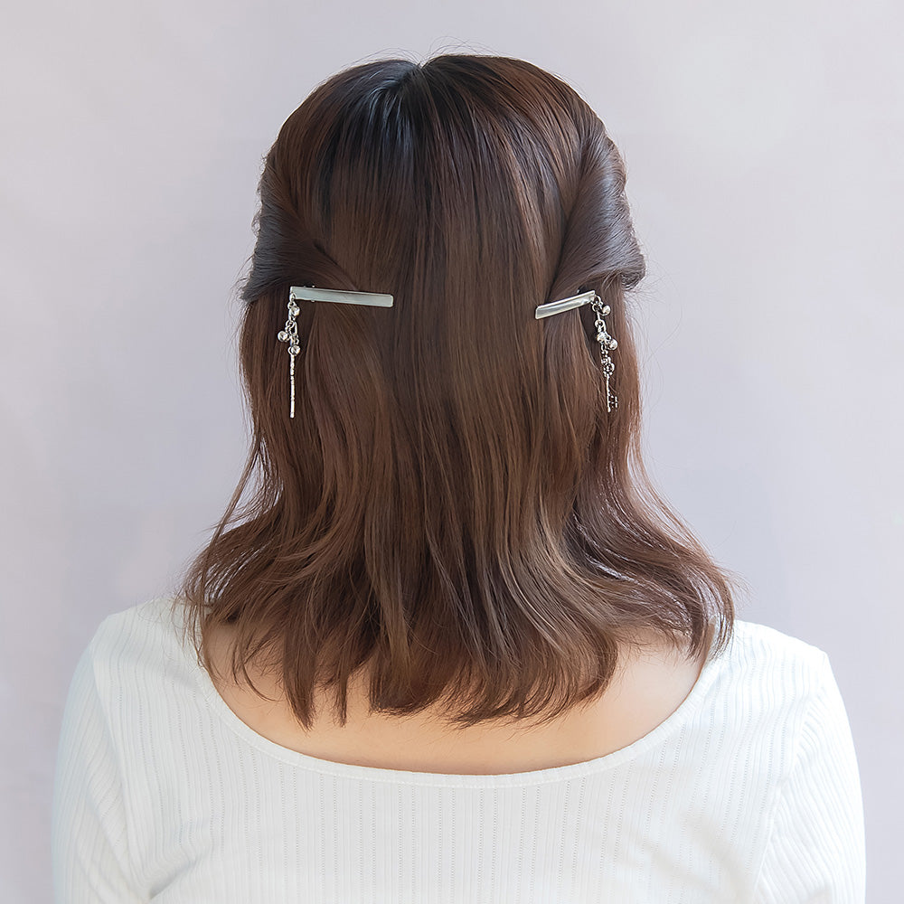 ヘアクリップ yura メタル ボール 鍵 チェーン 下がり 2個セット