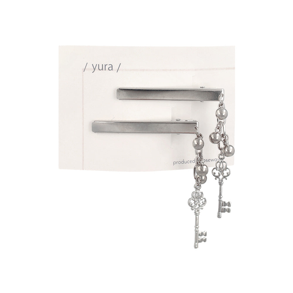 ヘアクリップ yura メタル ボール 鍵 チェーン 下がり 2個セット サイドクリップ