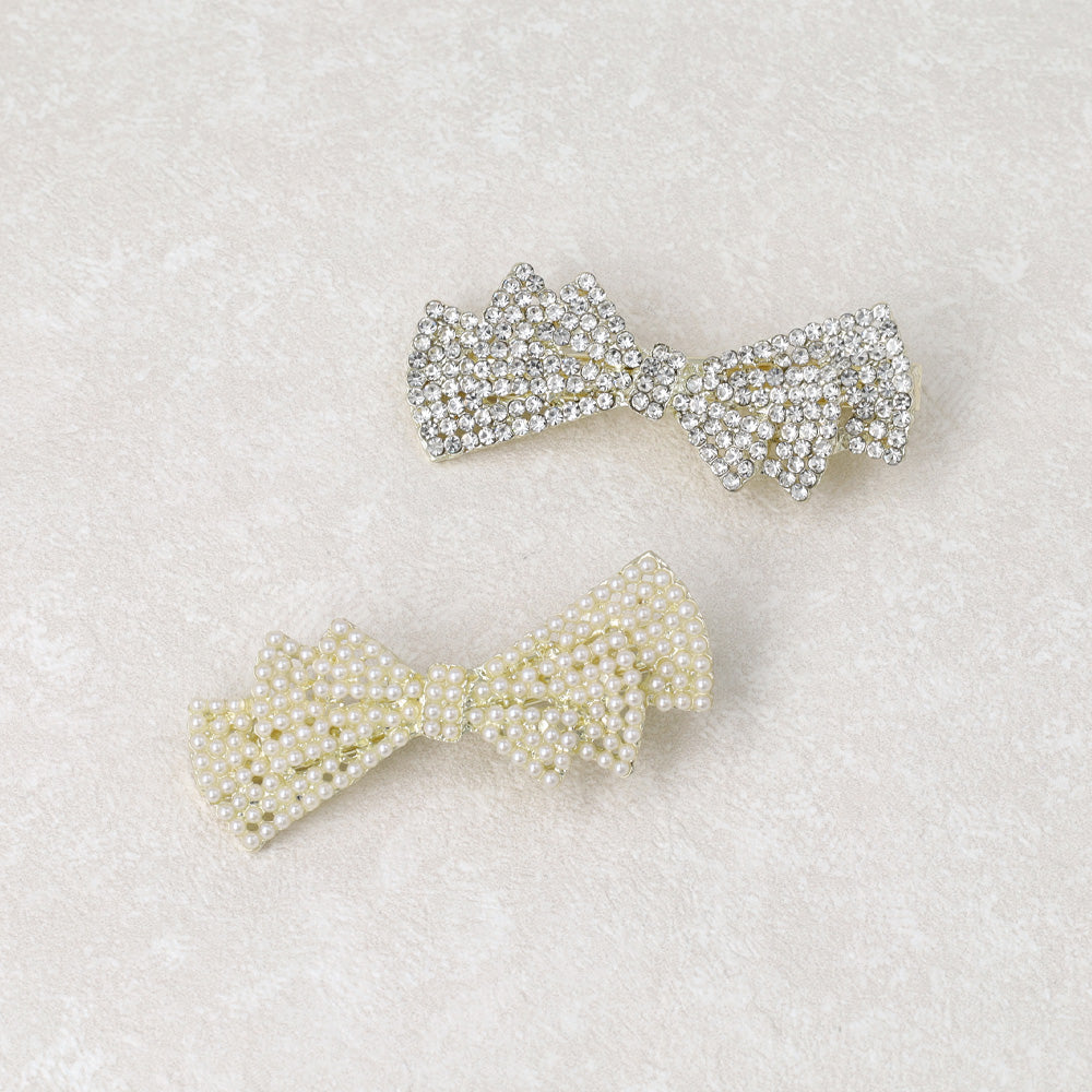 ヘアクリップ NOUVE. メニー ストーン パール リボン サイドクリップ