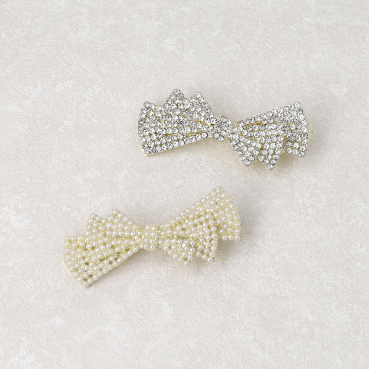 ヘアクリップ NOUVE. メニー ストーン パール リボン サイドクリップ