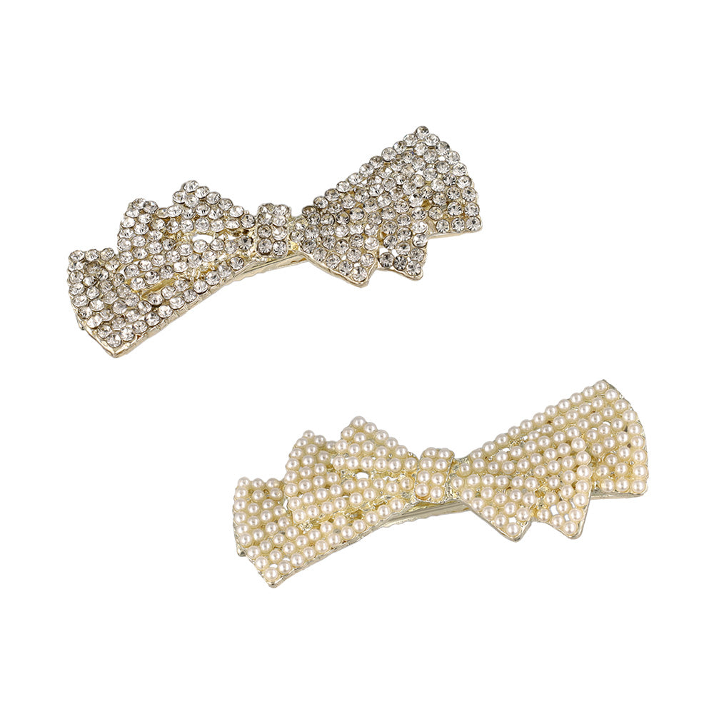 ヘアクリップ NOUVE. メニー ストーン パール リボン サイドクリップ