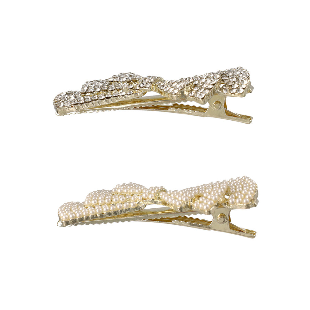 ヘアクリップ NOUVE. メニー ストーン パール リボン サイドクリップ