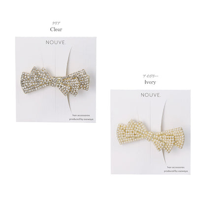 ヘアクリップ NOUVE. メニー ストーン パール リボン サイドクリップ