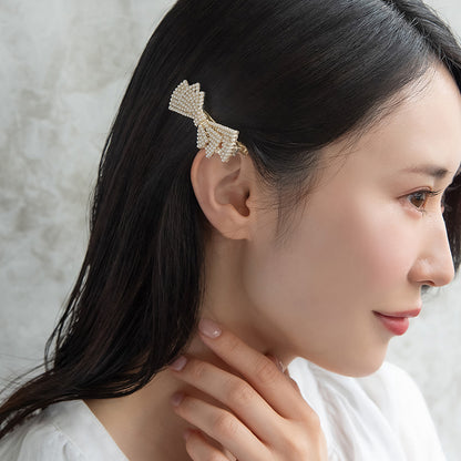 ヘアクリップ NOUVE. メニー ストーン パール リボン サイドクリップ