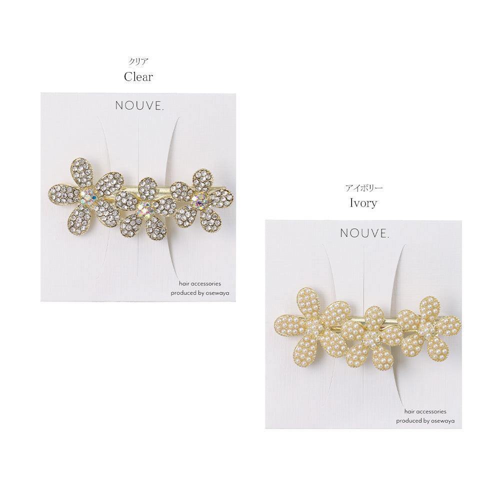 ヘアクリップ NOUVE. メニー ストーン パール フラワー サイドクリップ