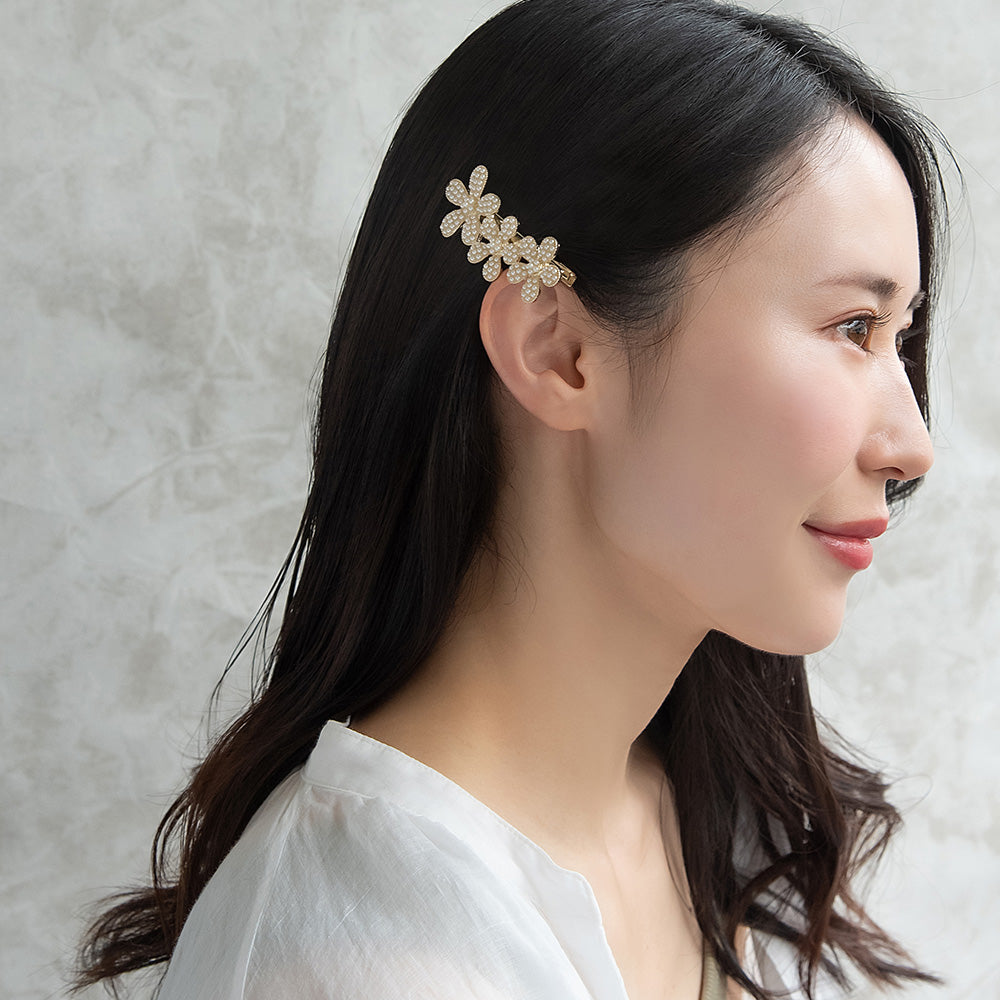 ヘアクリップ NOUVE. メニー ストーン パール フラワー サイドクリップ