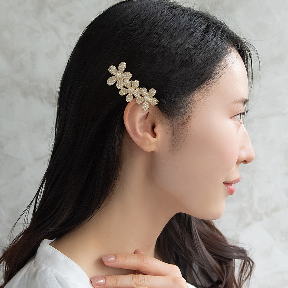 ヘアクリップ NOUVE. メニー ストーン パール フラワー サイドクリップ