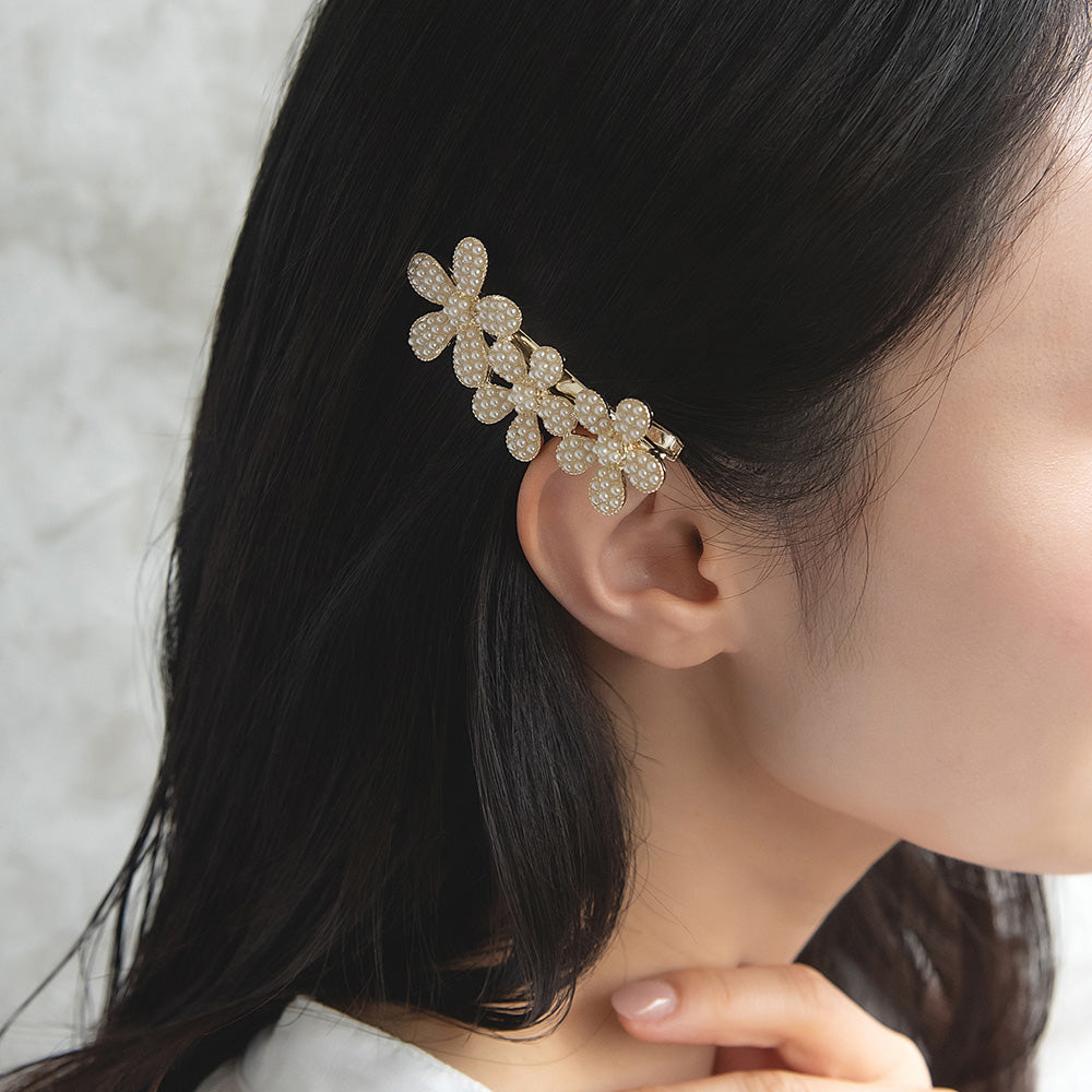 ヘアクリップ NOUVE. メニー ストーン パール フラワー サイドクリップ