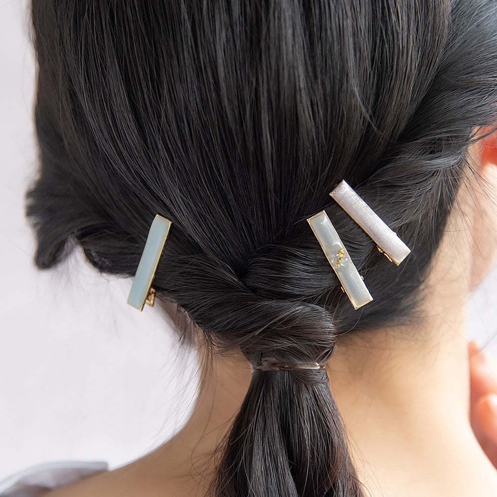 ヘアクリップ Jewel epo ストーン マーブルカラー ラメ ３個セット サイドクリップ ミニクリップ