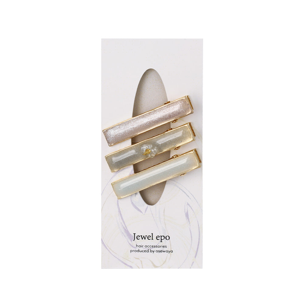 ヘアクリップ Jewel epo ストーン マーブルカラー ラメ ３個セット サイドクリップ ミニクリップ