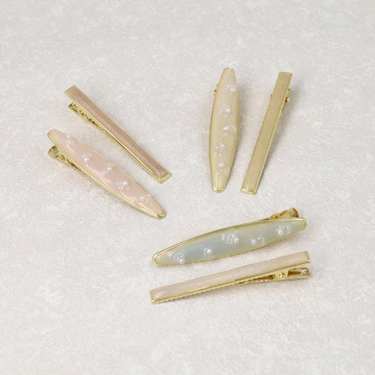 ヘアクリップ Jewel epo ストーン パール マーブルカラー 2個セット サイドクリップ
