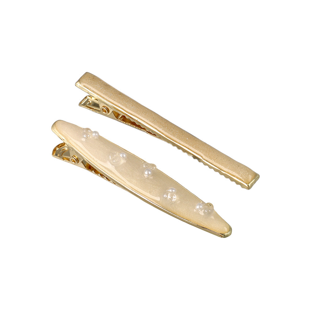 ヘアクリップ Jewel epo ストーン パール マーブルカラー 2個セット サイドクリップ