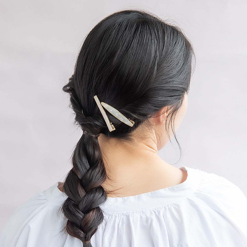 ヘアクリップ Jewel epo ストーン パール マーブルカラー 2個セット サイドクリップ