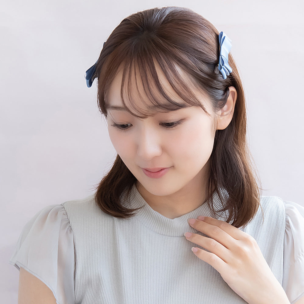 ヘアクリップ リボン サテン 2個セット サイドクリップ