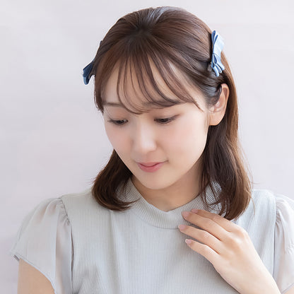 ヘアクリップ リボン サテン 2個セット サイドクリップ