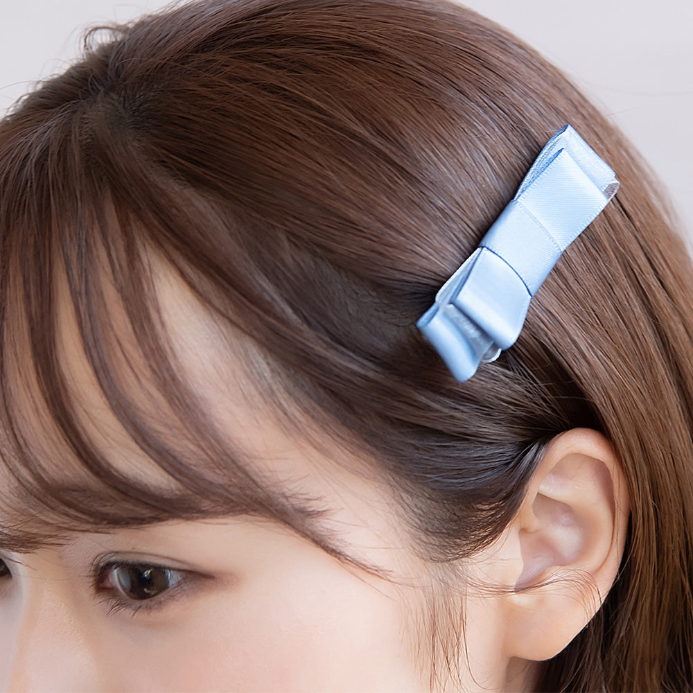 ヘアクリップ リボン サテン 2個セット サイドクリップ