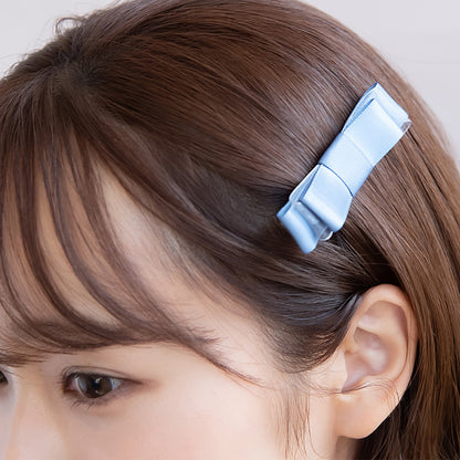 ヘアクリップ リボン サテン 2個セット サイドクリップ