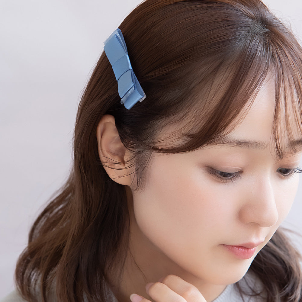 ヘアクリップ リボン サテン 2個セット サイドクリップ