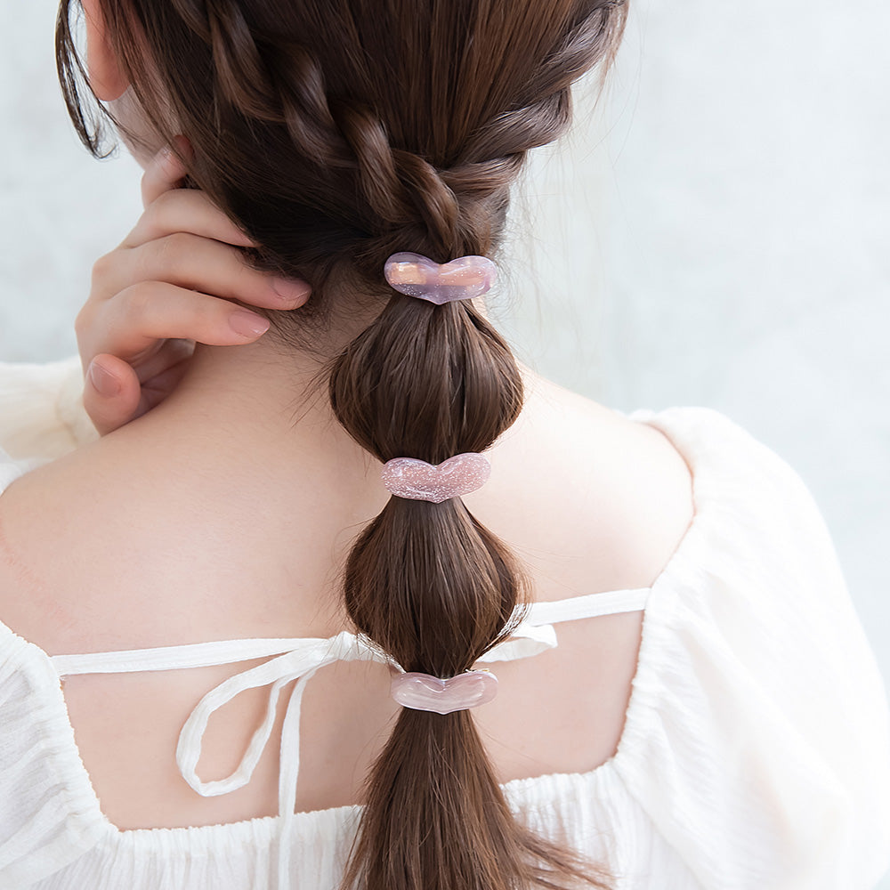 ヘアクリップ ハート ラメ マーブル カラー ３個セット ミニ サイドクリップ