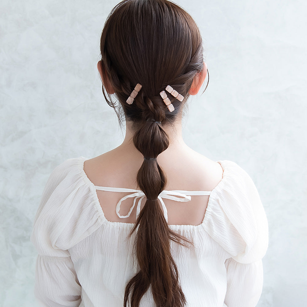 ヘアクリップ ニッケルフリー ラメ マーブル カラー レクタングル ３個セット ミニ サイドクリップ