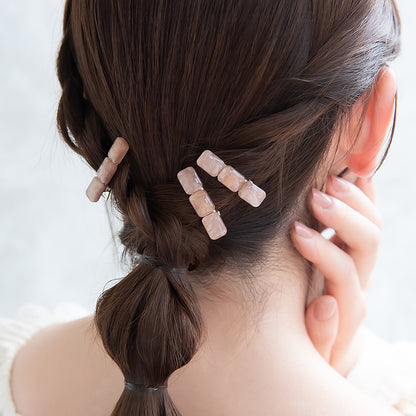 ヘアクリップ ニッケルフリー ラメ マーブル カラー レクタングル ３個セット ミニ サイドクリップ