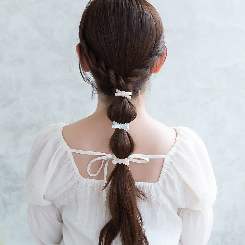 ヘアクリップ ニッケルフリー マーブル カラー リボン 3個セット ミニ