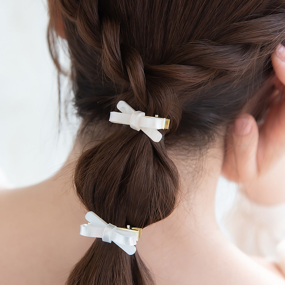 ヘアクリップ ニッケルフリー マーブル カラー リボン 3個セット ミニ