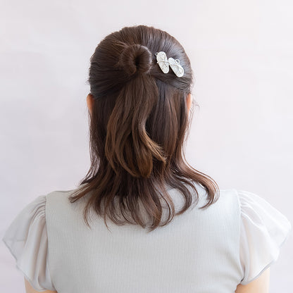 ヘアクリップ NOUVE. ニッケルフリー メタル リボン マーブル カラー ２個セット ミニ サイドクリップ