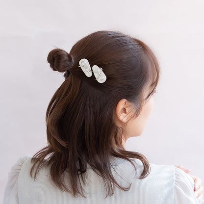 ヘアクリップ NOUVE. ニッケルフリー メタル リボン マーブル カラー ２個セット ミニ サイドクリップ