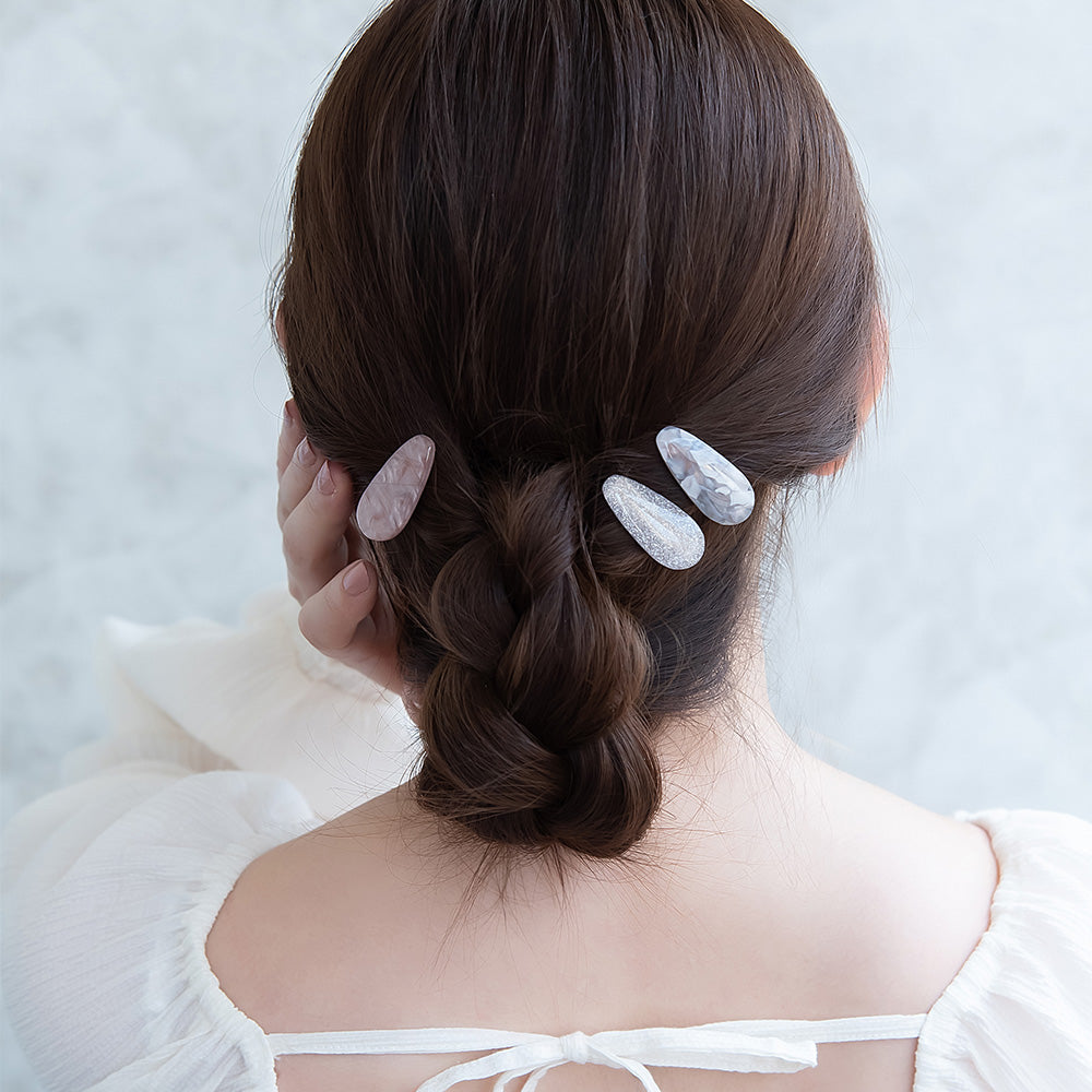 ヘアクリップ ニッケルフリー ラメ マーブル カラー ３個セット ミニ サイドクリップ