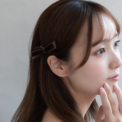 ヘアクリップ シアー ベロア ダブル リボン 2個セット サイドクリップ