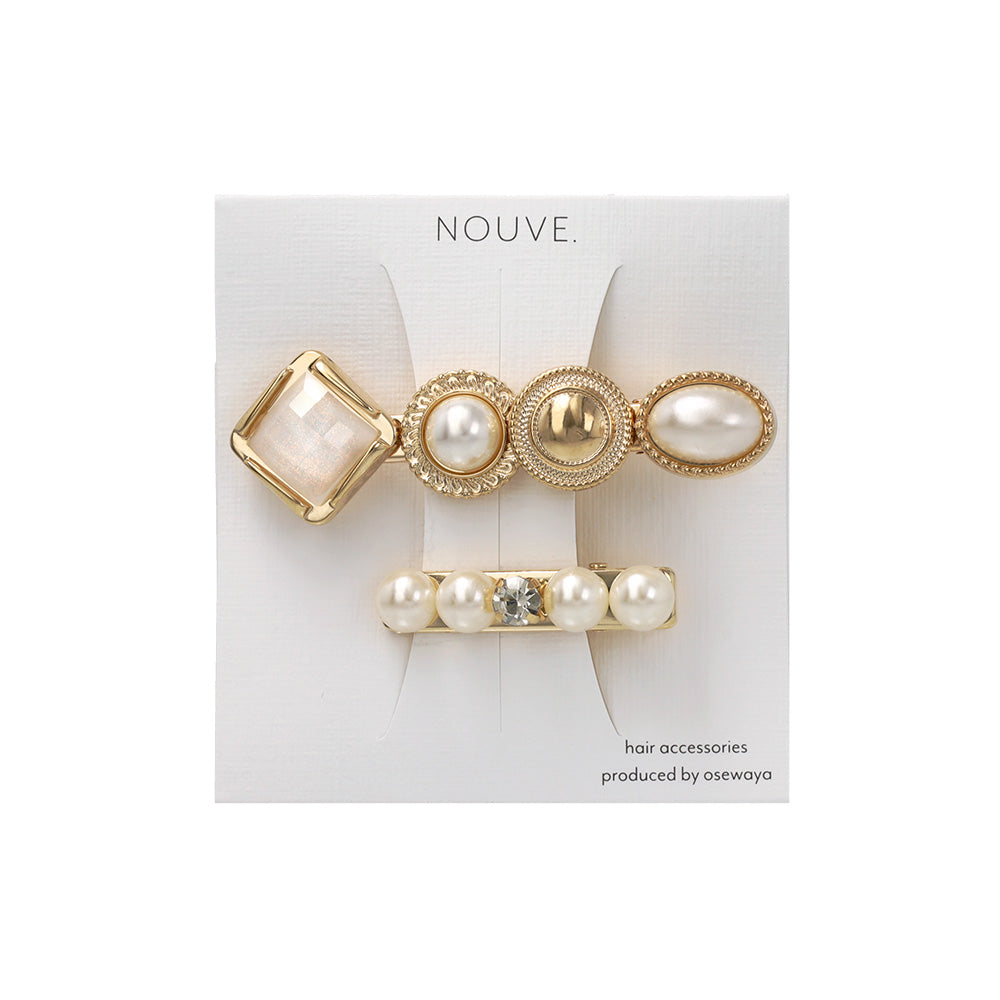 ヘアクリップ NOUVE. パール ストーン ビジュー ２個セット