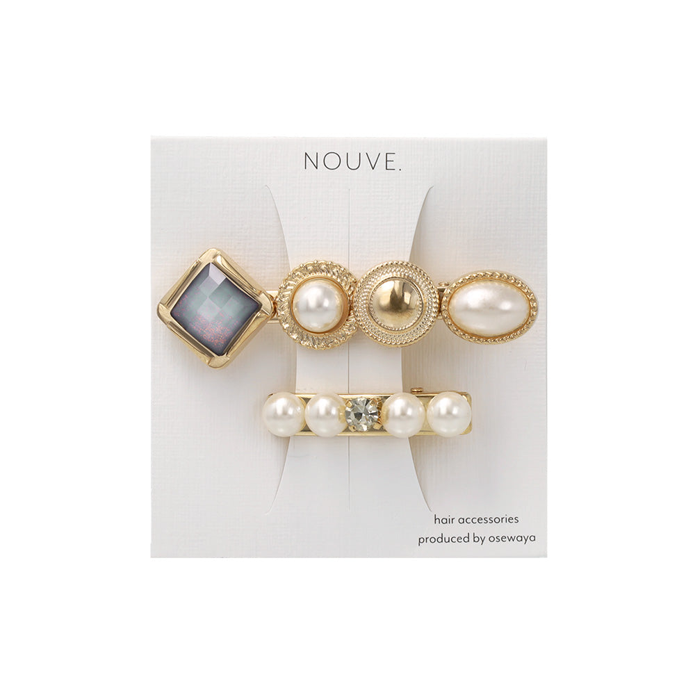 ヘアクリップ NOUVE. パール ストーン ビジュー ２個セット