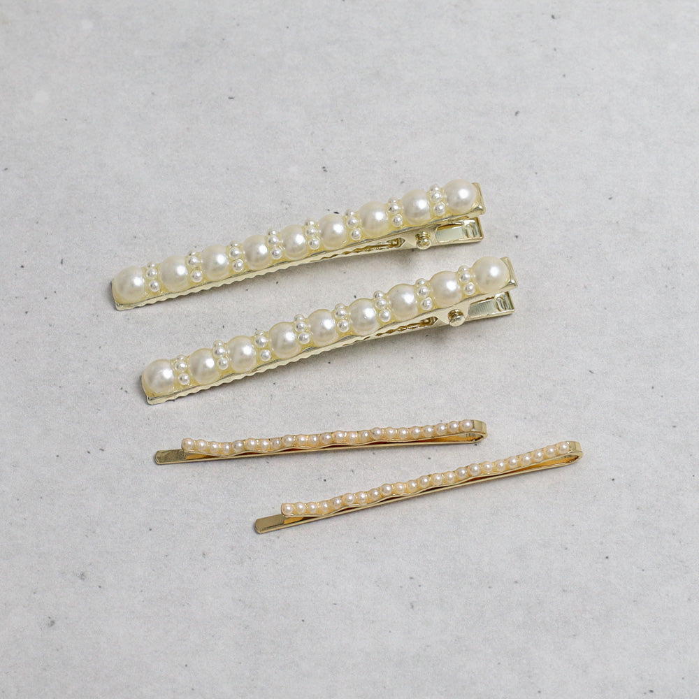 Classy ヘアクリップ メタル パール アメピン ４個セット