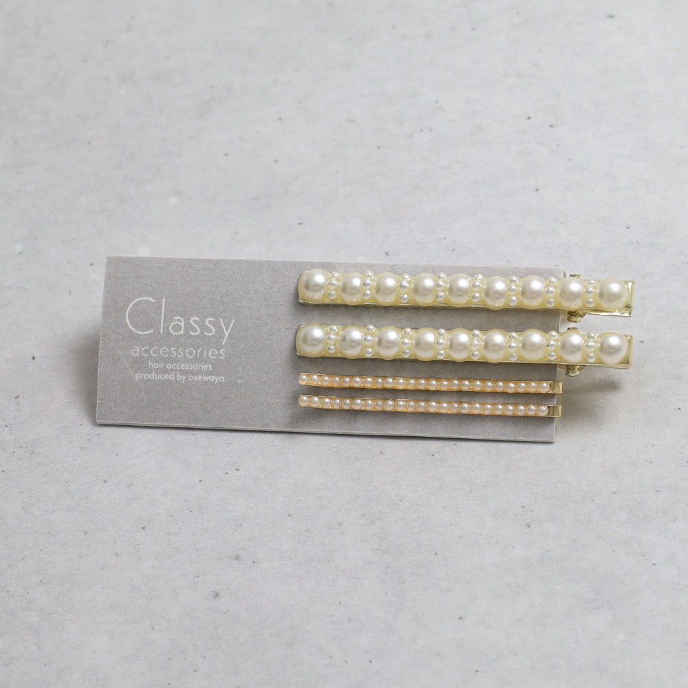 Classy ヘアクリップ メタル パール アメピン ４個セット