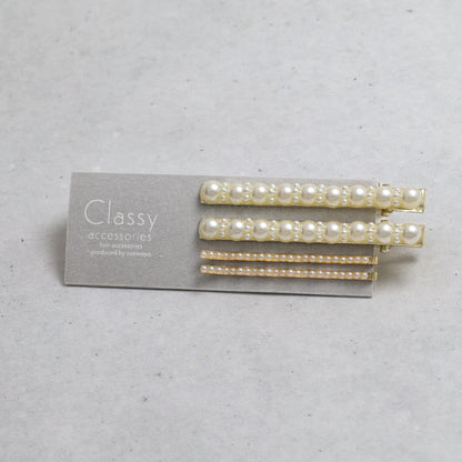 Classy ヘアクリップ メタル パール アメピン ４個セット