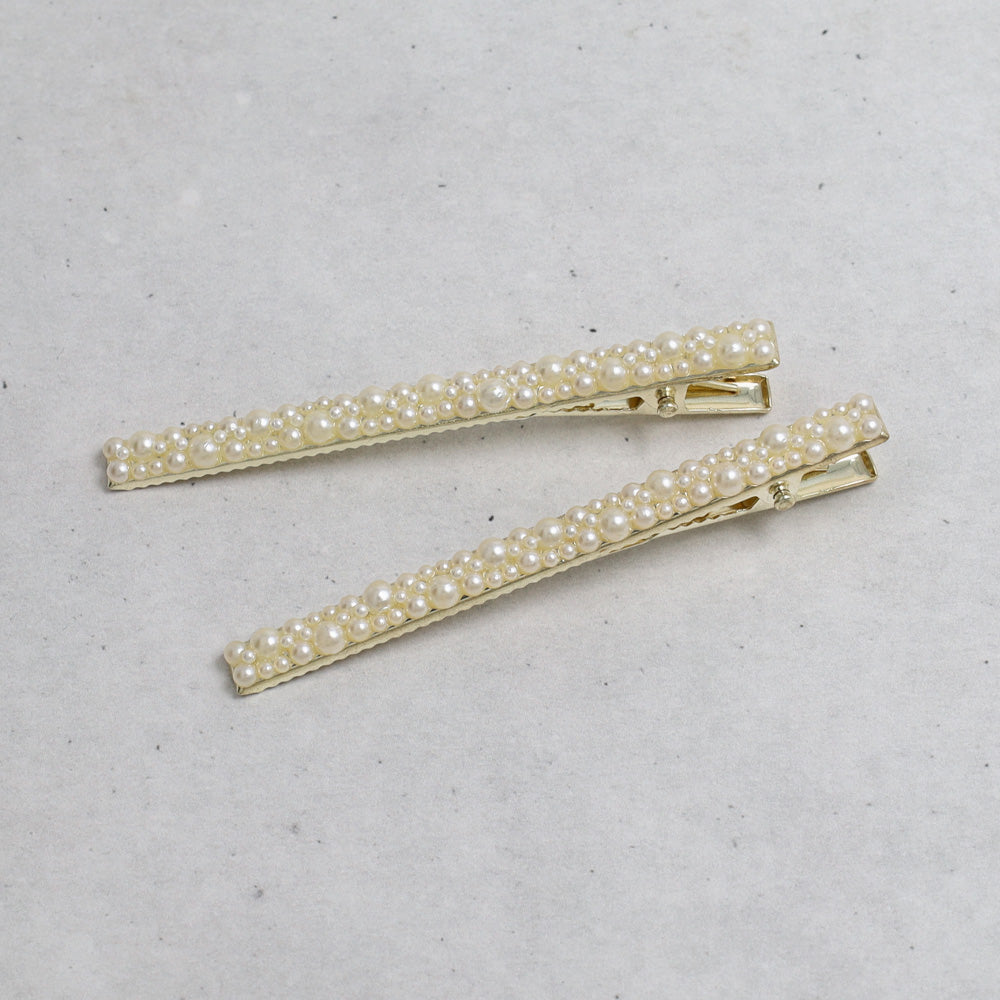 Classy ヘアクリップ メタル ランダム メニー パール ２個セット