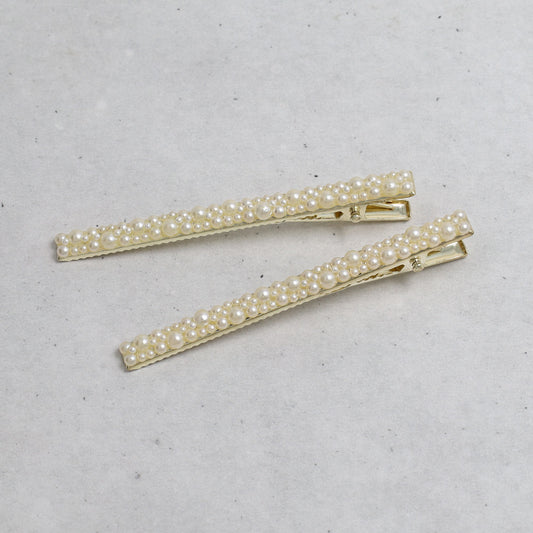 Classy ヘアクリップ メタル ランダム メニー パール ２個セット