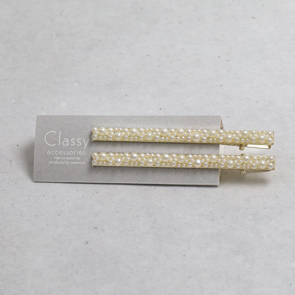 Classy ヘアクリップ メタル ランダム メニー パール ２個セット