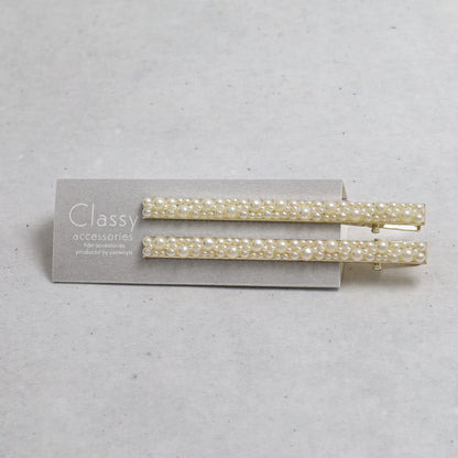 Classy ヘアクリップ メタル ランダム メニー パール ２個セット