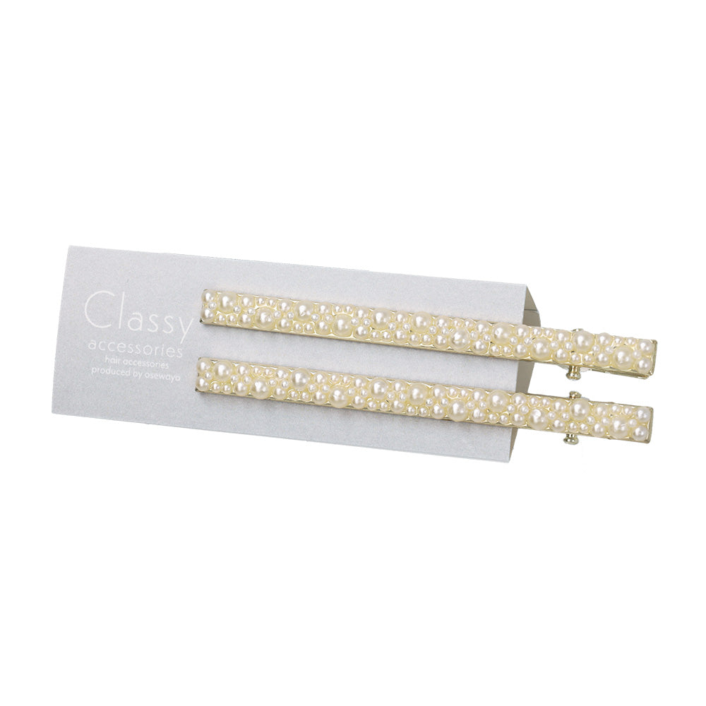 Classy ヘアクリップ メタル ランダム メニー パール ２個セット