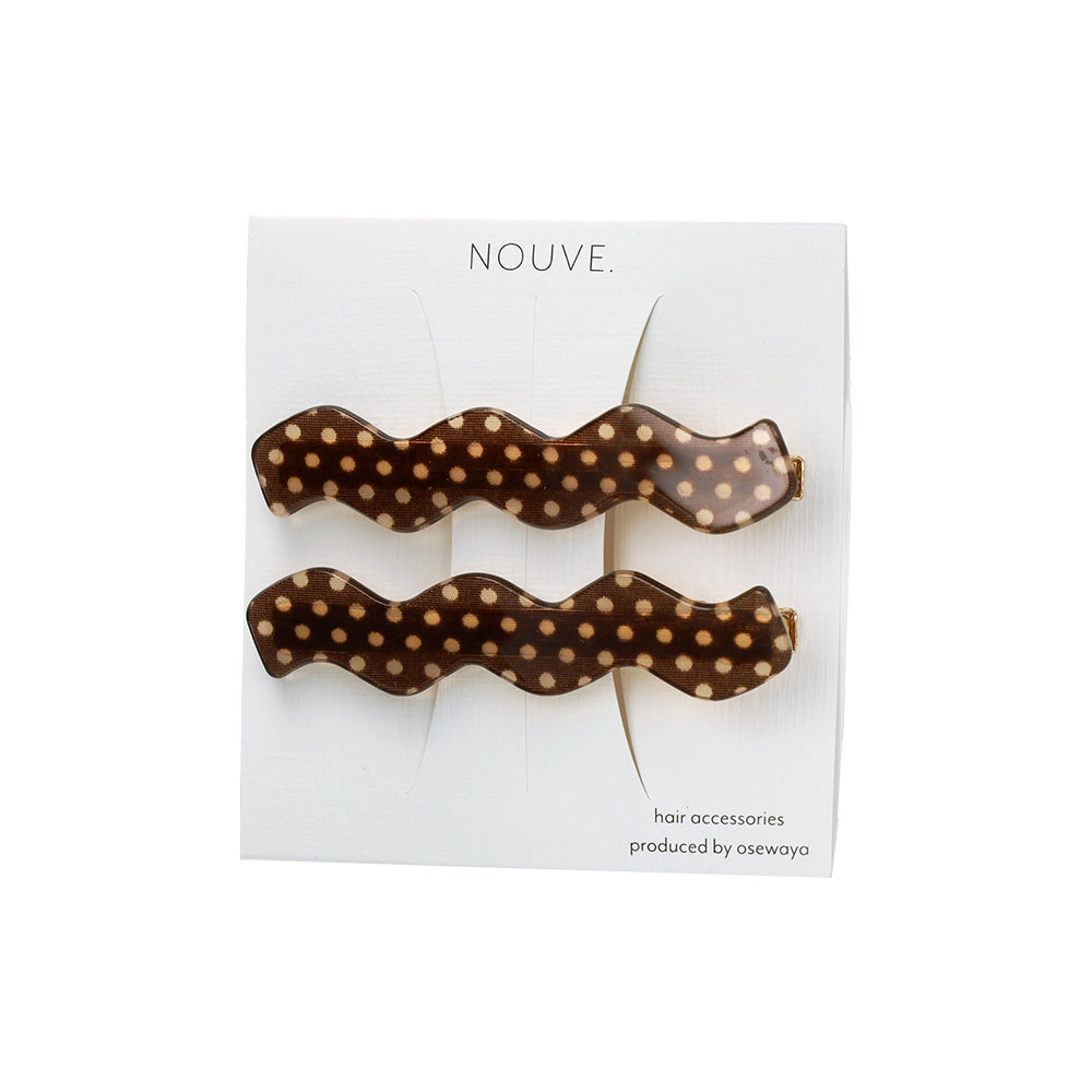 ヘアクリップ NOUVE. ピンドット 柄 ウェーブ 2個セット サイドクリップ