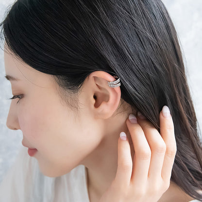 イヤーカフ ニッケルフリー メタル 2連風 レクタングル キュービックジルコニア イヤリング 【片耳用】
