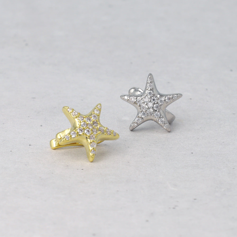イヤーカフ ニッケルフリー メタル 星 パヴェ キュービックジルコニア イヤリング 【片耳用】