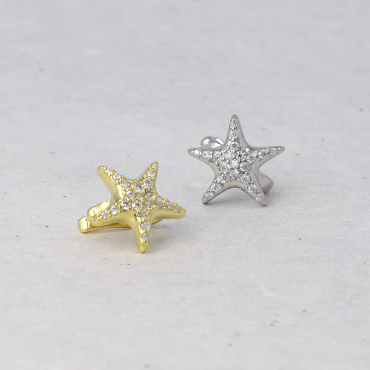 イヤーカフ ニッケルフリー メタル 星 パヴェ キュービックジルコニア イヤリング 【片耳用】