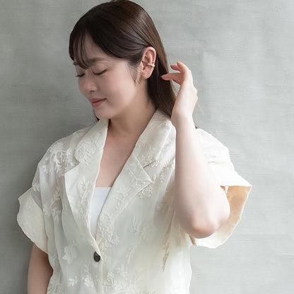 イヤーカフ ニッケルフリー メタル ダブル ライン フラワー パール ツイスト イヤリング 【片耳用】